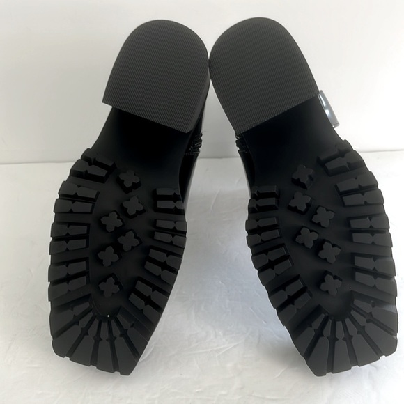 SHOE DAZZLE Black Ankle Boots Buckle Detail Lug Sole Moto Combat Shoes Size 9.5 - Picture 12 of 13